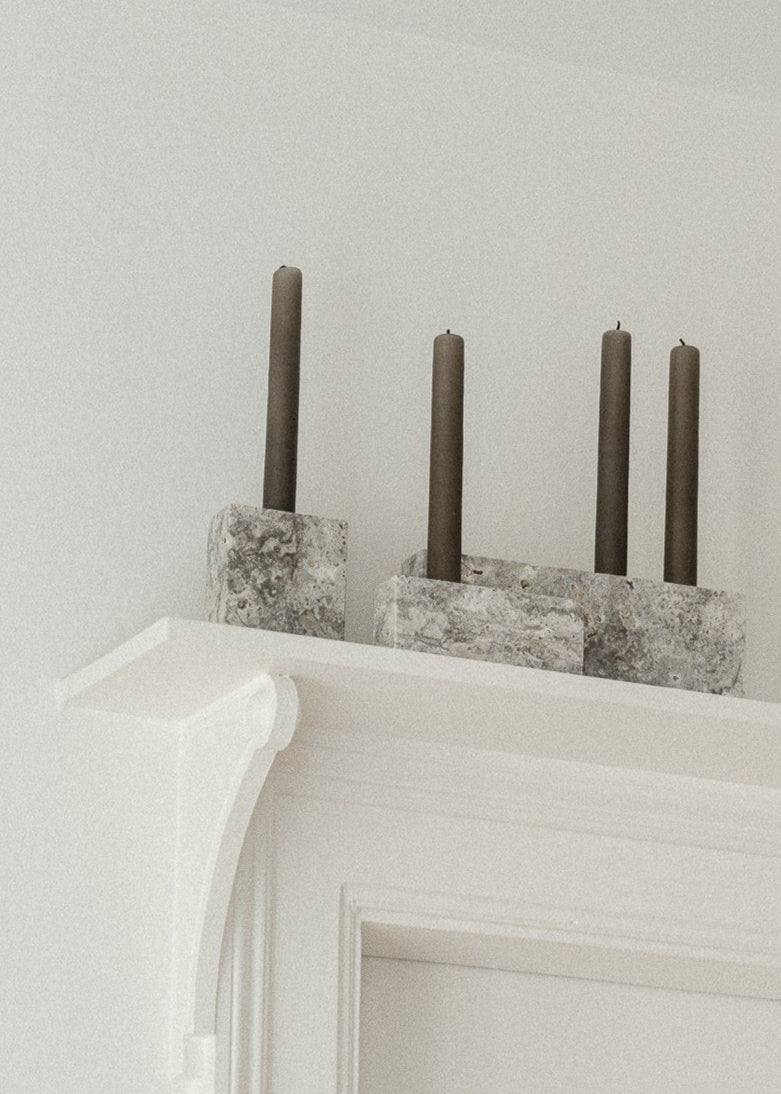 Epode | Travertine Silver | Candleholder two candles