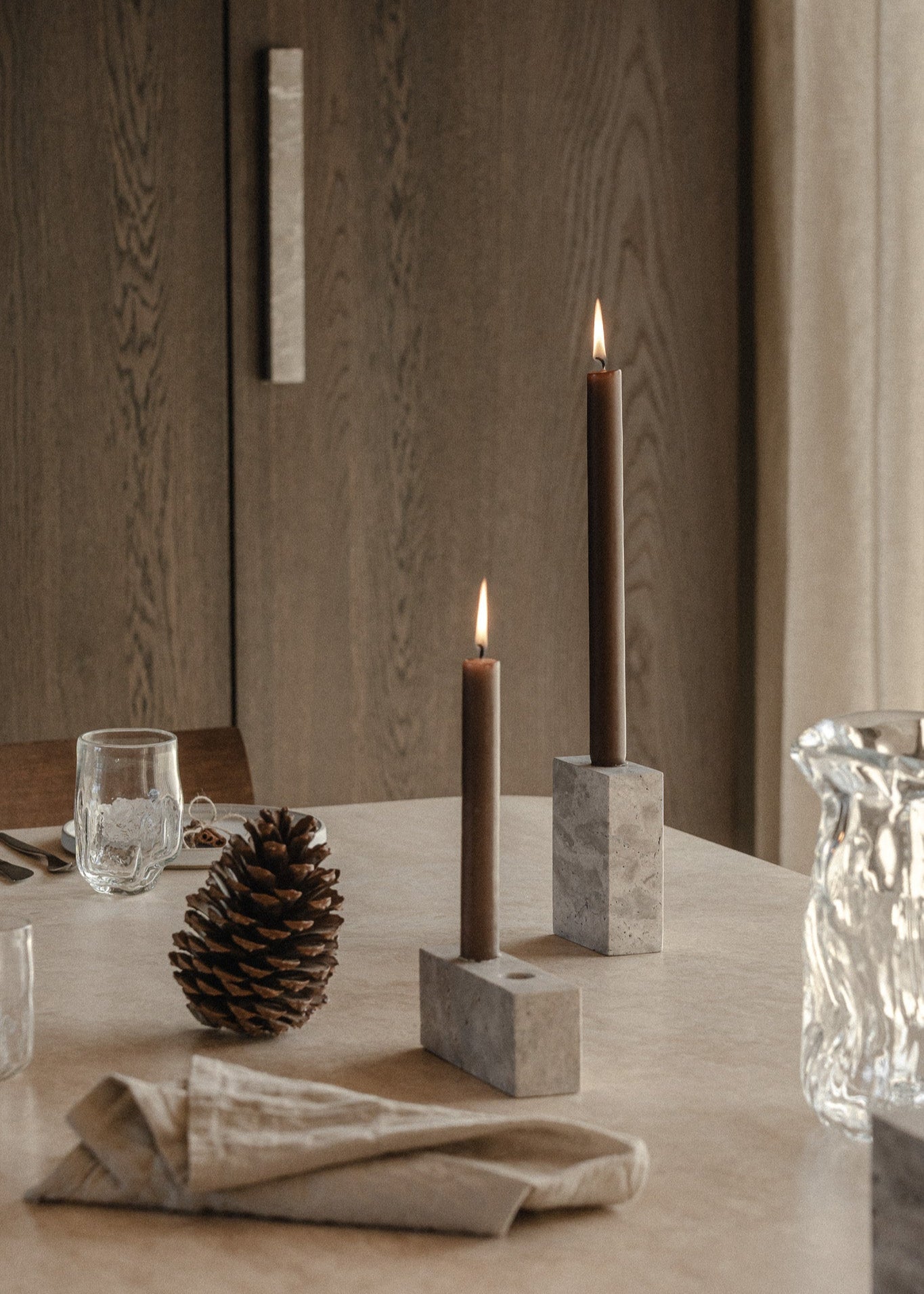 Epode | Travertine Silver | Candleholder two candles