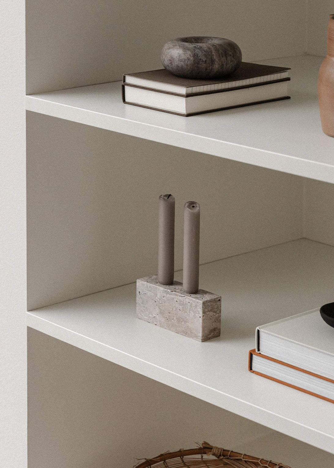 Epode | Travertine Silver | Candleholder two candles