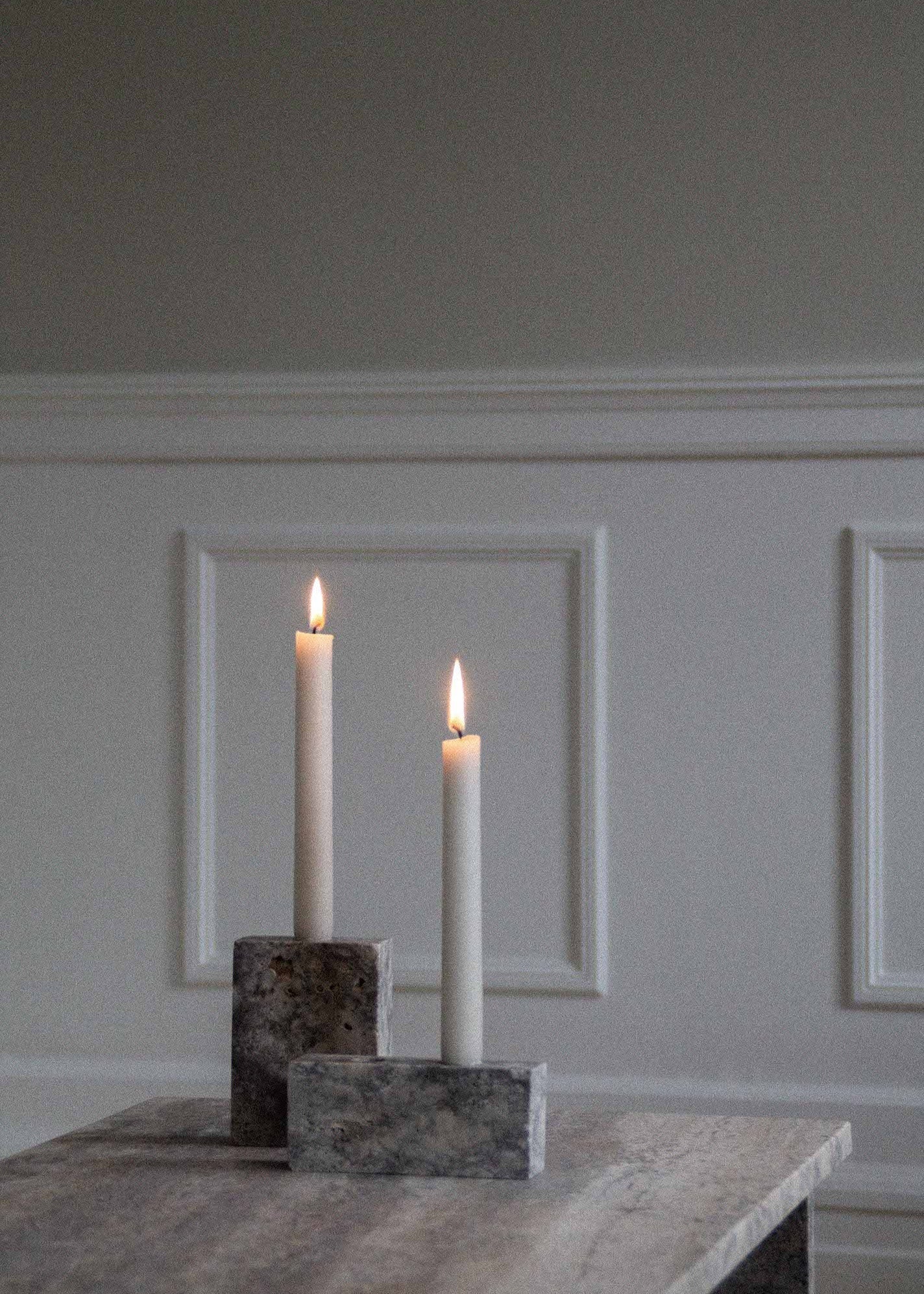Epode | Travertine Silver | Candleholder two candles