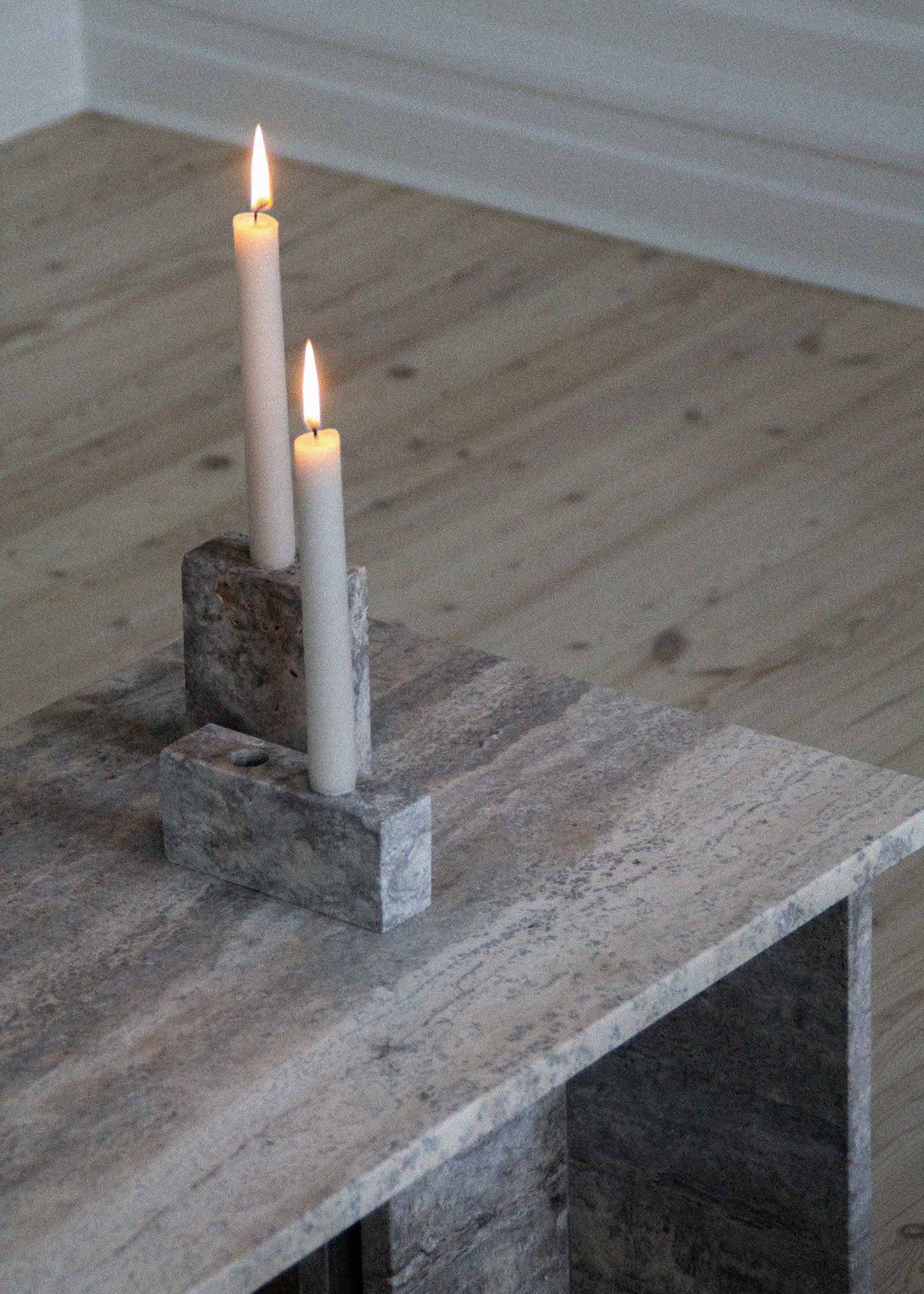 Epode | Travertine Silver | Candleholder two candles