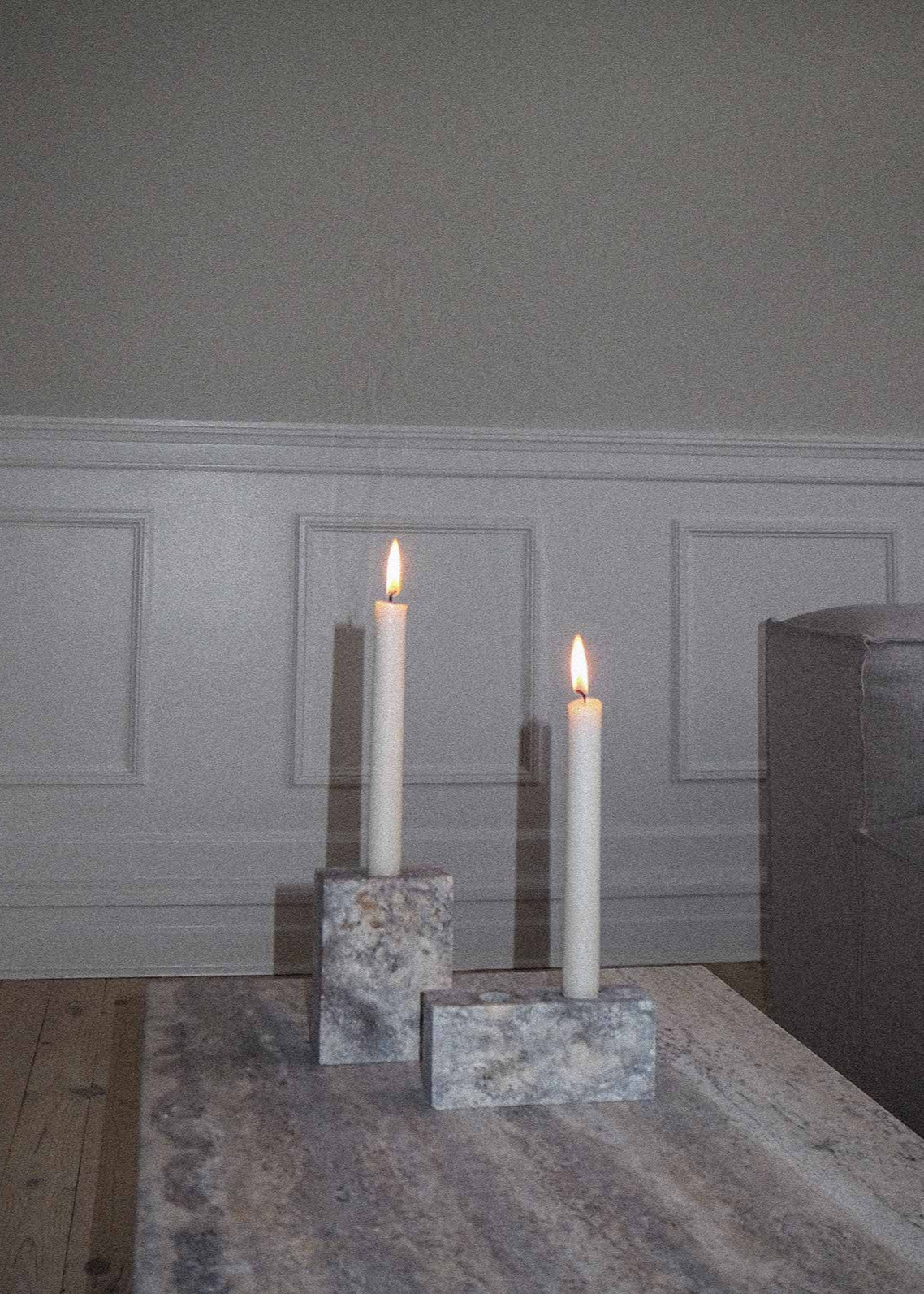 Epode | Travertine Silver | Candleholder two candles